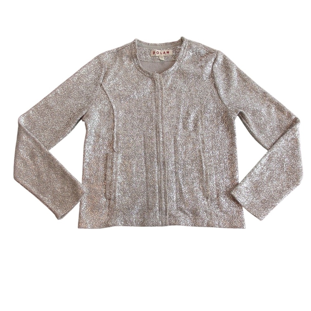 Dolan Anthropologie Silver Metallic Full Zip Jacket Textured Woman's Small